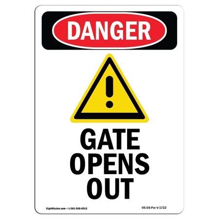 Safety Sign, OSHA Danger, 14" Height, Aluminum, Gate Opens Out, Portrait
